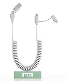 USB C Lightning Kabel 4 in 1 Spiralkabel - PD60W USB A/USB C auf USBC Lightning Apple Carplay & Datensynchronisation Ladekabel für iPhone/Android/iPad