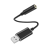 JeoPoom USB A auf 3.5mm Klinke Aux Adapter, USB to 3.5mm Stereo Audio Adapter, USB Externe Soundkarte, für Headset, Lautsprecher, Laptop, PC, Desktops(Schwarz)