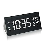 Digital Alarm Clock with Large LED Display, Wooden Table Clock 7 Brightness 5 Volume Dual with Humidity and Temperature USB Power Connection for Bedroom, Living Room