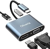 Oliveria USB C zu HDMI VGA Adapter, 4K@30Hz 4 in 1 USB C Multiport Adapter Thunderbolt 3 auf HDMI VGA,PD 100W Ladeanschluss, USB 3.0 Anschluss MacBook/MacBook Pro/Air, Chromebook, Dell, HDTV, Galaxy