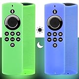 2 x Firestick Lite Fernbedienungsabdeckung kompatibel mit Fire TV Stick Lite 2020 Alexa Sprachfernbedienung (leuchtet im Dunkeln) mit Handgelenkschlaufe (Grün und Blau)dgelenkschlaufe (Grün und Blau)