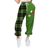 QWUVEDS Grinch Hose Grinch Baumwolle Grinch Plus Size Hose für Damen, grünes Weihnachtsmann-Grinch-Kostüm, Damen-Pyjamahose, gestreifte Damen-Pyjamahose Jogginghose Damen Cargohose Damen