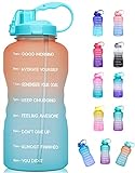 Giotto Große Wasserflasche mit Zeitmarkierung und Strohhalm, auslaufsicher, BPA-frei, für Fitness, Fitnessstudio und Outdoor-Sportarten, G8-Orange/Grün Farbverlauf