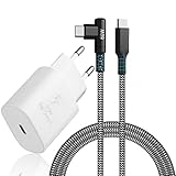 25W Schnellladegerät für Samsung, USB C Ladegerät und 90 Grad Winkel USB C auf USB C Nylonkabel 2m 60W für Samsung Galaxy S22/S21/S21 Ultra/S21+/S20/S20 Ultra/S20+/S20 FE/S8/Note20/ 20Ultra/10/10+