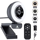 VITADE Streaming Webcam mit Ringlicht, Zoombare Webkamera mit Fernbedienung, 1080P 60FPS, schnellem Autofokus, integrierter Sichtschutzabdeckung, Rauschunterdrückungsmikrofonen, für PC, Zoom, Skype