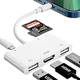 iPhone HDMI Adapter, 6-in-1 iPhone HDMI OTG Adapter mit TF SD Kartenleser, HDMI Digital AV Adapter, Dual iPhone USB Kamera Adapter, iPhone HDMI USB Adapter Unterstützt Tastatur, Maus, Projektor