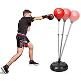 GYMAX Punchingball Boxen Set 120-154 cm höhenverstellbar, Box Set mit Boxhandschuhen & Pumpe, freistehender Boxstand für Kinder & Erwachsene, für Boxing, Kickboxing, Speed Training, Stressabbau