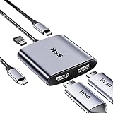 SSK USB C auf Dual 4K/60Hz HDMI Adapter,4 in 1 Multiport USB C Hub,USB C zu HDMI Adapter Duales 4K@60Hz kompatibel mit Thunderbolt 3 for MacBook Pro/Air,Air Lenovo Dell HP Chromebook，Samsung S8/S9