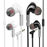 ZXQ [2 Pack A2 In-Ear-Kopfhörer mit Kabel und Mikrofon, tiefer Bass, kein Verheddern, Anti-Schweiß, schalldämmend, für iPhone/Samsung/Android/PC/MP3 (Black+White)