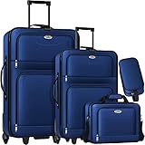 KESSER® 4tlg Trolley Kofferset | Reisekoffer Set mit Rollen | Komplettes Business 4er Set | S M L XL | Netzfach | Rollen | Teleskopgriff | Koffer Reisetaschen Stoffkoffer | Handgepäck | Blau