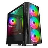 CiT Flash ARGB PC-Gaming-Gehäuse, Micro-ATX, 4 x 120 mm ARGB Regenbogen-Lüfter inklusive, gehärtetes Glas, LED-Taste, 8 Lüfterunterstützung, Wasserkühlung bereit | Schwarz