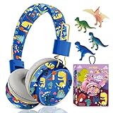 Niedliche Kinder-Kopfhörer, kabellos, Einhorn-Kopfhörer, Geschenke für Mädchen, Kinder-Bluetooth-Kopfhörer mit Mikrofon, Kleinkind-Kopfhörer über Ohr für Kinder ab 2 Jahren(Blue-Dino)