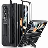 Kamita Hülle für Samsung Galaxy Z Fold 4 mit Displayschutzfolie, Z Fold 4 Handyhülle mit S Pen Halter und Eingebauter Ständer Stoßfest Schutzhülle Case Magnetische Cover für Galaxy Z Fold4 5G Schwarz