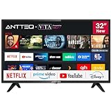 Antteq AV32 Fernseher 32 Zoll (80 cm) Smart TV mit Netflix, Prime Video, Rakuten TV, DAZN, Disney+, YouTube, UVM, WiFi, Triple-Tuner DVB-T2 / S2 / C, Dolby Audio 2024