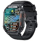 GaWear Smartwatch Herren mit Telefonfunktion,1,96 Zoll 320 * 386 HD,IP68 Wasserdicht Armbanduhr mit Blutdruckmessung Schlafmonitor, SpO2, Outdoor Sportuhr 100+Sportmodi für ios Android（Schwarz）