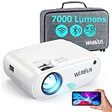 Mini Beamer WiFi Bluetooth, Full HD 7000 Lumen Heimkino Projektor Support 4K Video WiMiUS LCD Beamer mit Tragetasche, 300' Display, 50% Zoom, LED Beamer