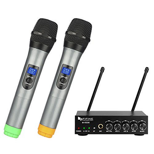 Fifine UHF Dual Channel Wireless Handmikrofon, Einfach zu bedienendes Karaoke Wireless Mikrofon System-K036
