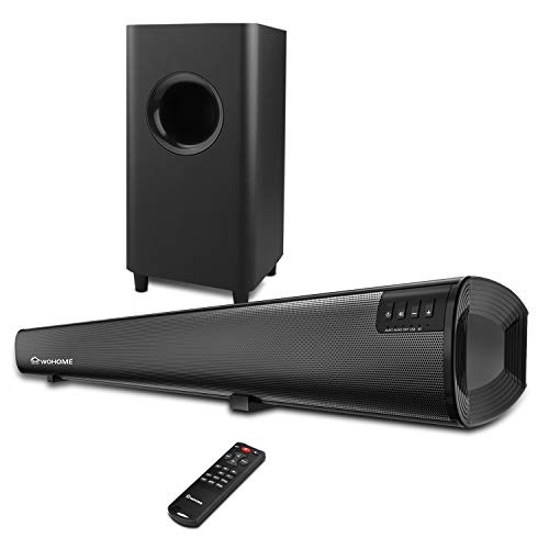 Sound Bar WOHOME 2.1 Kanal Bluetooth Soundbar für TV mit Subwoofer Surround Heimkino System 34-Zoll Soundbar 5,5-Zoll Subwoofer 4 Lautsprecher 120W 95dB Fernbedienung Neuestes Modell S18